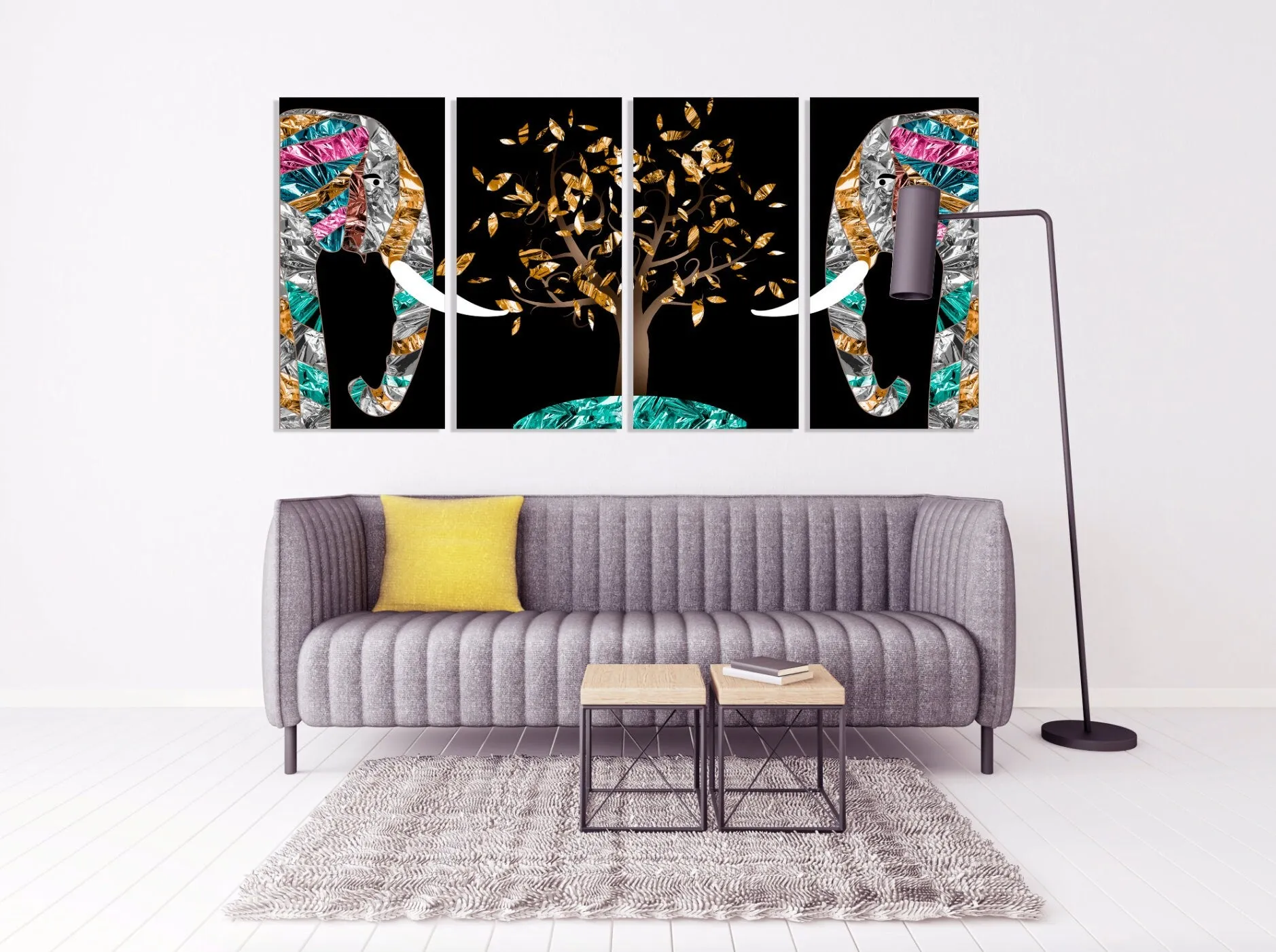 Jade elephant Elephant painting Indian painting Indian art Canvas painting Large panel wall art Picture frames Home wall decor