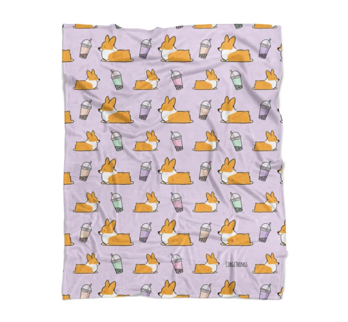 Lavender Bubble Tea Corgi Fleece Blanket | 3 Sizes