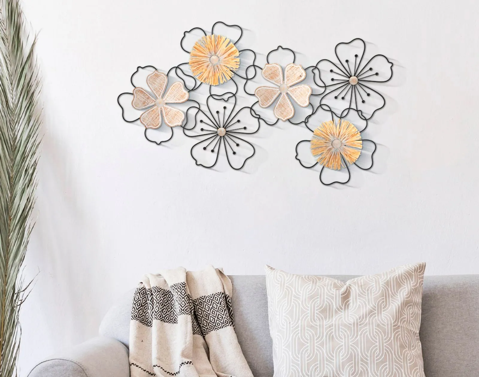 Metal & Wooden Floral Wall Decor