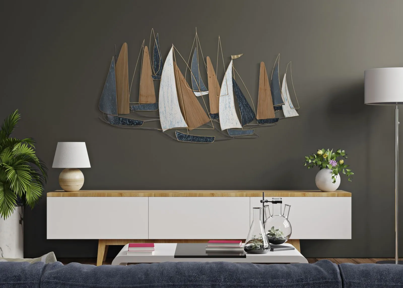 Metal & Wooden Sailing Boat Wall Decor