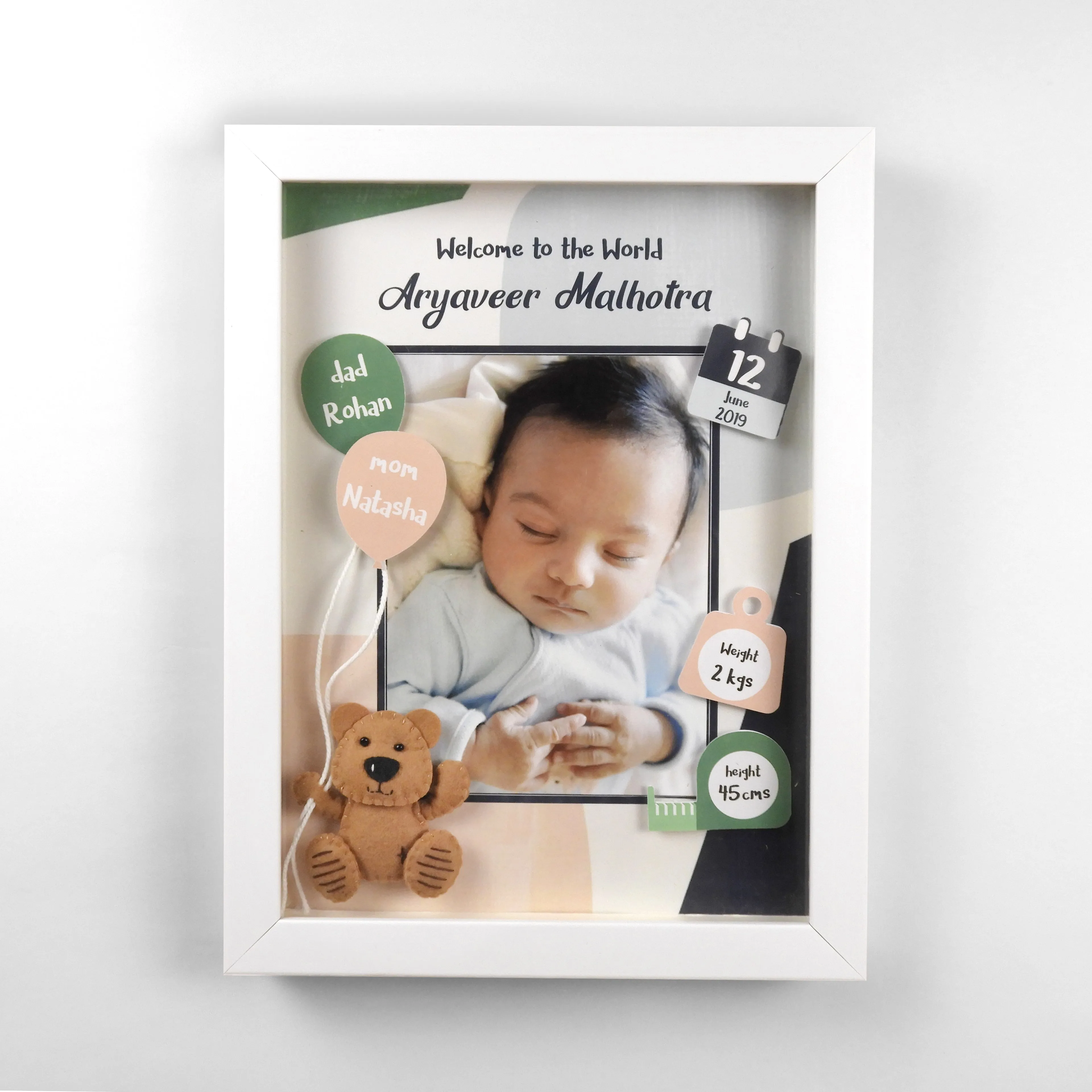 Peach and Blue - Birth Statistics Frame - Teddy