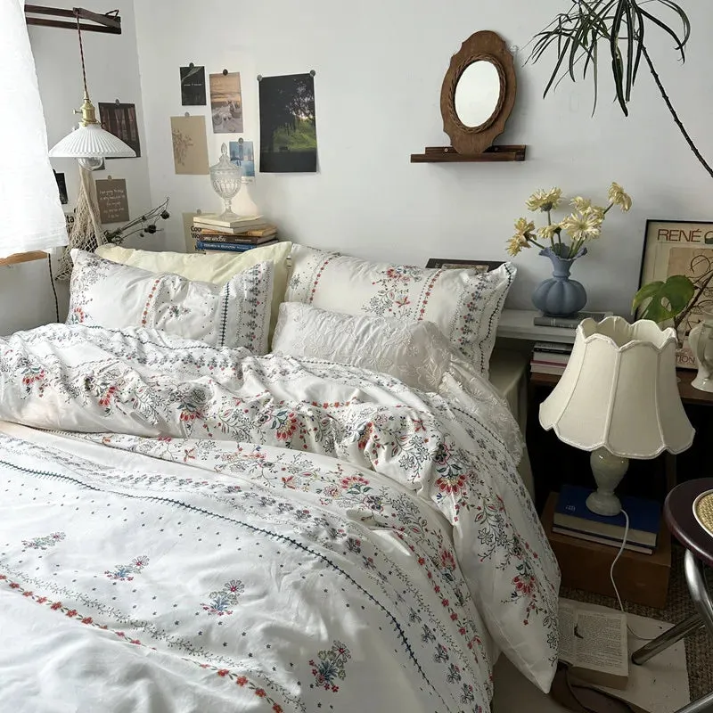 SINOTAO  -  100% Cotton Small Flowers Duvet Cover Set Solid Color Bed Sheet Or Fitted Sheet Pillowcases Single Double Queen King Bedding Set