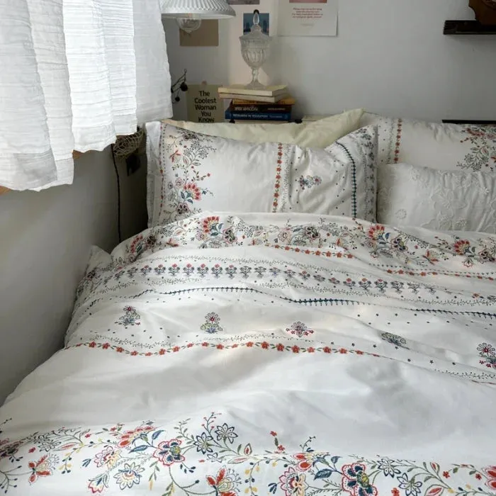 SINOTAO  -  100% Cotton Small Flowers Duvet Cover Set Solid Color Bed Sheet Or Fitted Sheet Pillowcases Single Double Queen King Bedding Set