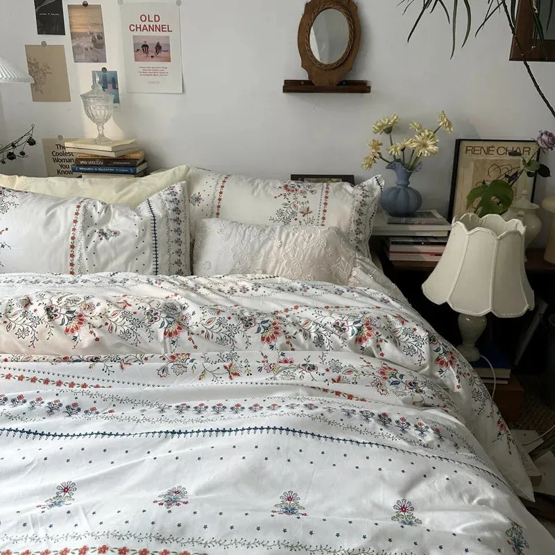 SINOTAO  -  100% Cotton Small Flowers Duvet Cover Set Solid Color Bed Sheet Or Fitted Sheet Pillowcases Single Double Queen King Bedding Set
