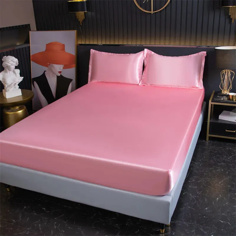 SINOTAO  -  1Pcs Bed Sheet Satin Polyester Fitted Bed Sheet Luxury Solids Color Sheets for Adults Bed 200x220cm No Pillowcase