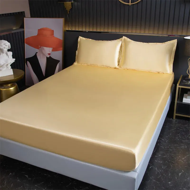 SINOTAO  -  1Pcs Bed Sheet Satin Polyester Fitted Bed Sheet Luxury Solids Color Sheets for Adults Bed 200x220cm No Pillowcase