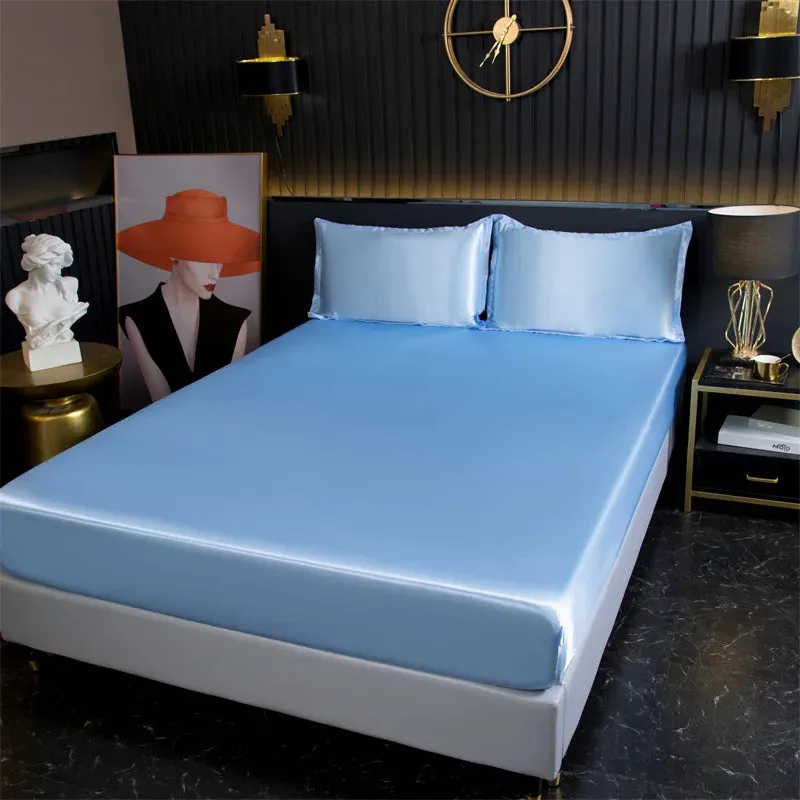 SINOTAO  -  1Pcs Bed Sheet Satin Polyester Fitted Bed Sheet Luxury Solids Color Sheets for Adults Bed 200x220cm No Pillowcase