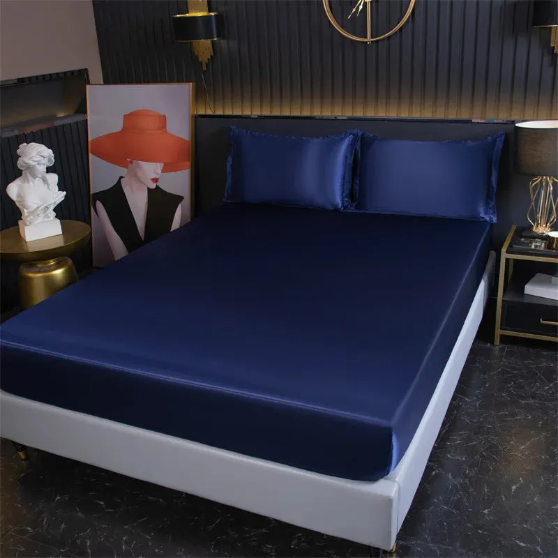 SINOTAO  -  1Pcs Bed Sheet Satin Polyester Fitted Bed Sheet Luxury Solids Color Sheets for Adults Bed 200x220cm No Pillowcase