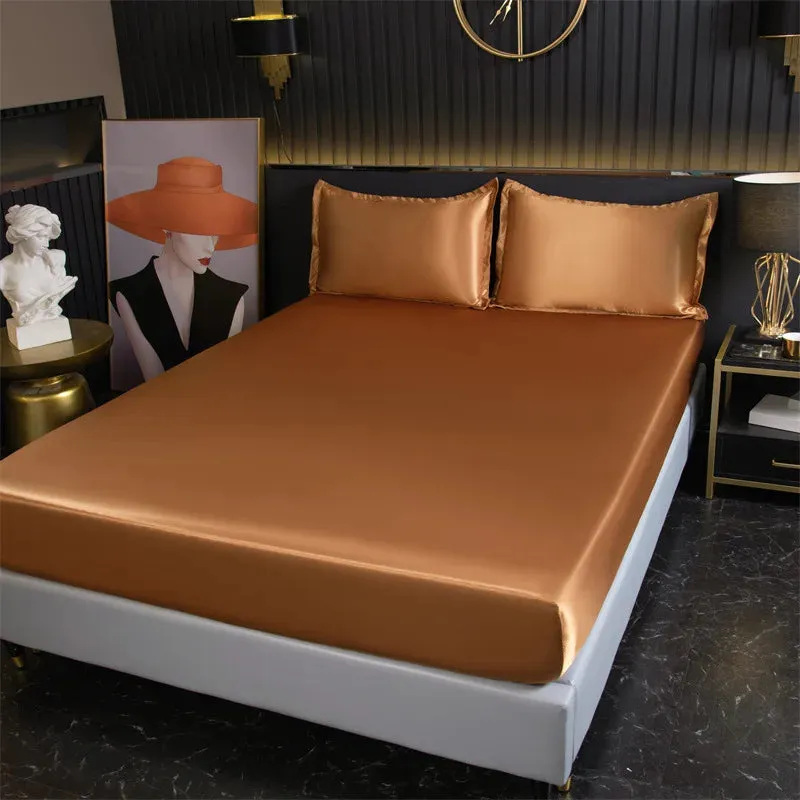 SINOTAO  -  1Pcs Bed Sheet Satin Polyester Fitted Bed Sheet Luxury Solids Color Sheets for Adults Bed 200x220cm No Pillowcase