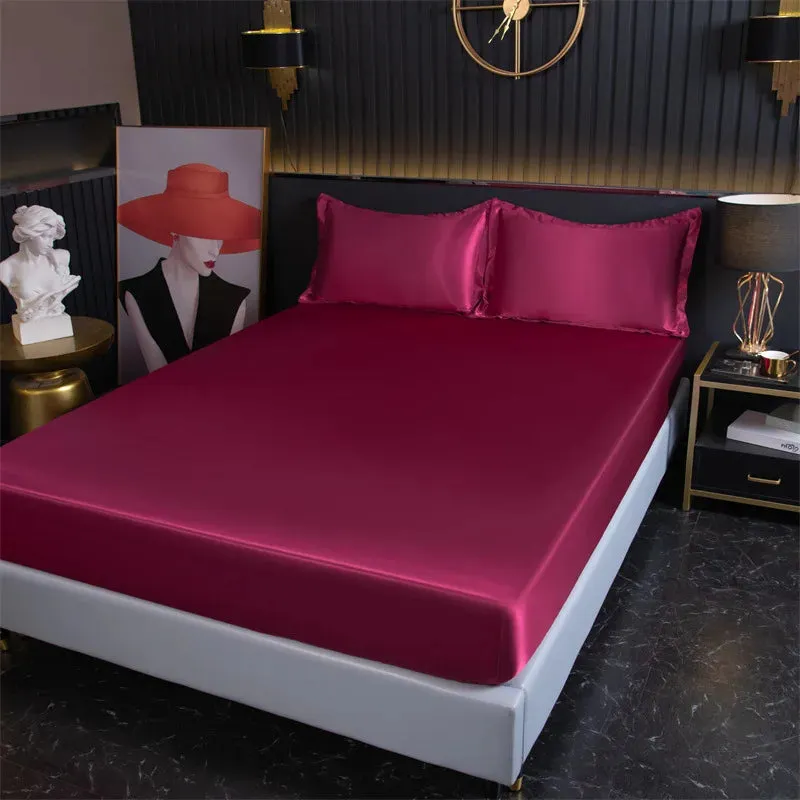 SINOTAO  -  1Pcs Bed Sheet Satin Polyester Fitted Bed Sheet Luxury Solids Color Sheets for Adults Bed 200x220cm No Pillowcase