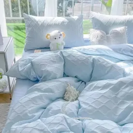 SINOTAO  -  Cute Korean Adults Bedding Sets Aesthetic King Queen Twin Size Ins Solid Color Double Bed Sheets Ruffled Duvet Quilt Cover Set