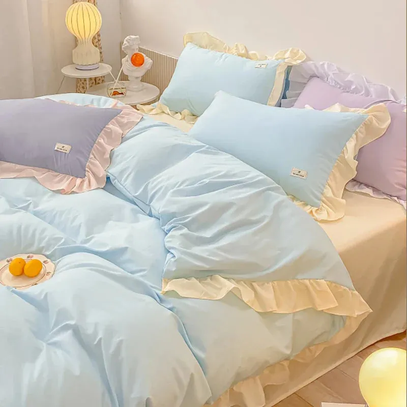 SINOTAO   -  Kawaii Pink Bedding Set Bedspreads Polyester Twin Full Queen Size Cute Fitted Double Bed Sheet Pillowcase Bedroom Duvet Cover