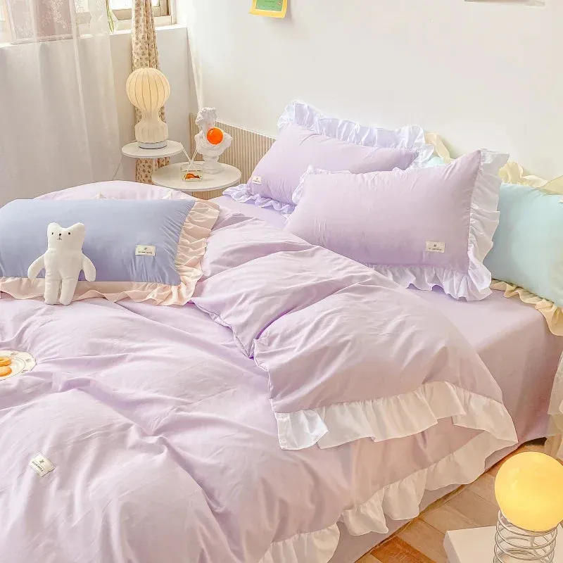 SINOTAO   -  Kawaii Pink Bedding Set Bedspreads Polyester Twin Full Queen Size Cute Fitted Double Bed Sheet Pillowcase Bedroom Duvet Cover