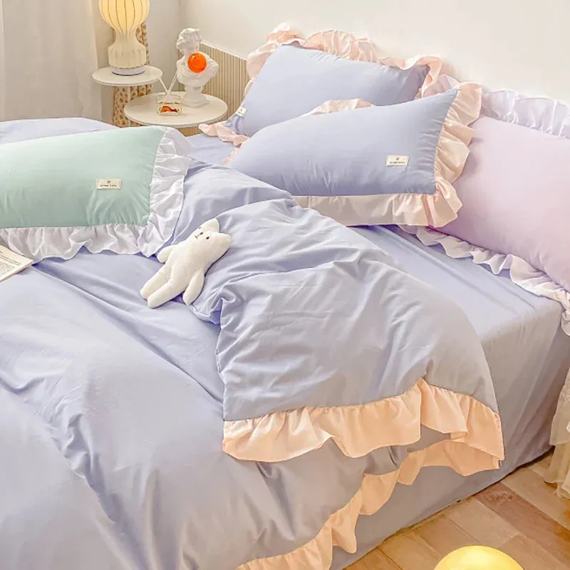 SINOTAO   -  Kawaii Pink Bedding Set Bedspreads Polyester Twin Full Queen Size Cute Fitted Double Bed Sheet Pillowcase Bedroom Duvet Cover