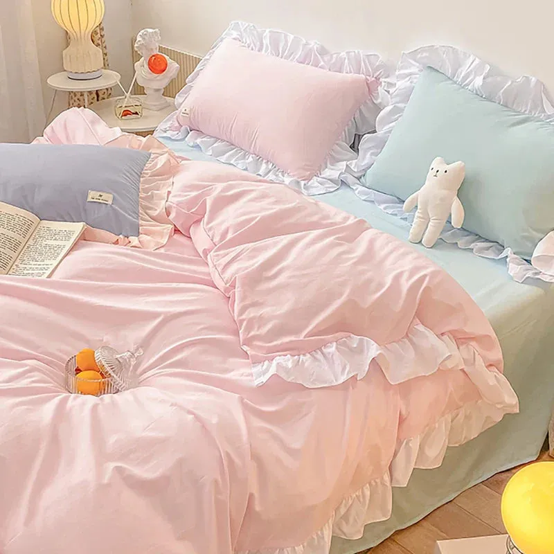 SINOTAO   -  Kawaii Pink Bedding Set Bedspreads Polyester Twin Full Queen Size Cute Fitted Double Bed Sheet Pillowcase Bedroom Duvet Cover