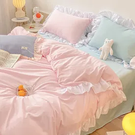 SINOTAO   -  Kawaii Pink Bedding Set Bedspreads Polyester Twin Full Queen Size Cute Fitted Double Bed Sheet Pillowcase Bedroom Duvet Cover