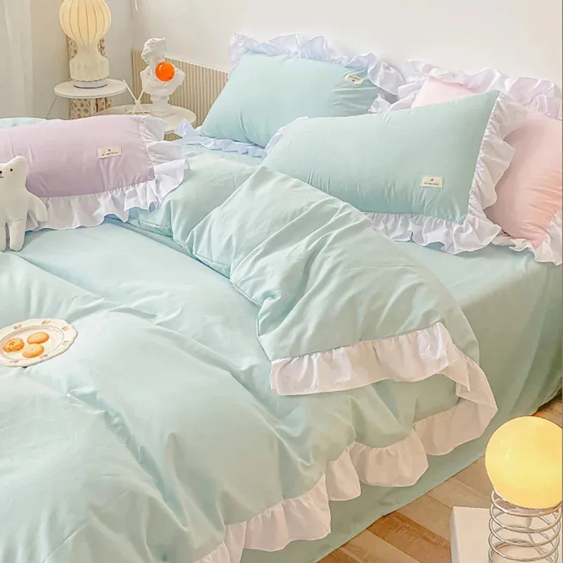 SINOTAO   -  Kawaii Pink Bedding Set Bedspreads Polyester Twin Full Queen Size Cute Fitted Double Bed Sheet Pillowcase Bedroom Duvet Cover