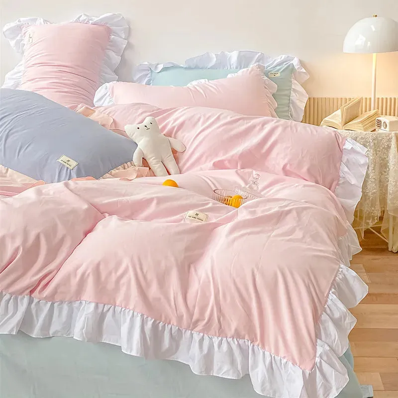SINOTAO   -  Kawaii Pink Bedding Set Bedspreads Polyester Twin Full Queen Size Cute Fitted Double Bed Sheet Pillowcase Bedroom Duvet Cover