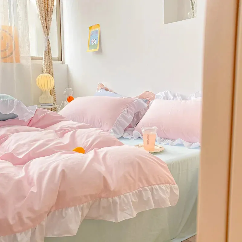 SINOTAO   -  Kawaii Pink Bedding Set Bedspreads Polyester Twin Full Queen Size Cute Fitted Double Bed Sheet Pillowcase Bedroom Duvet Cover