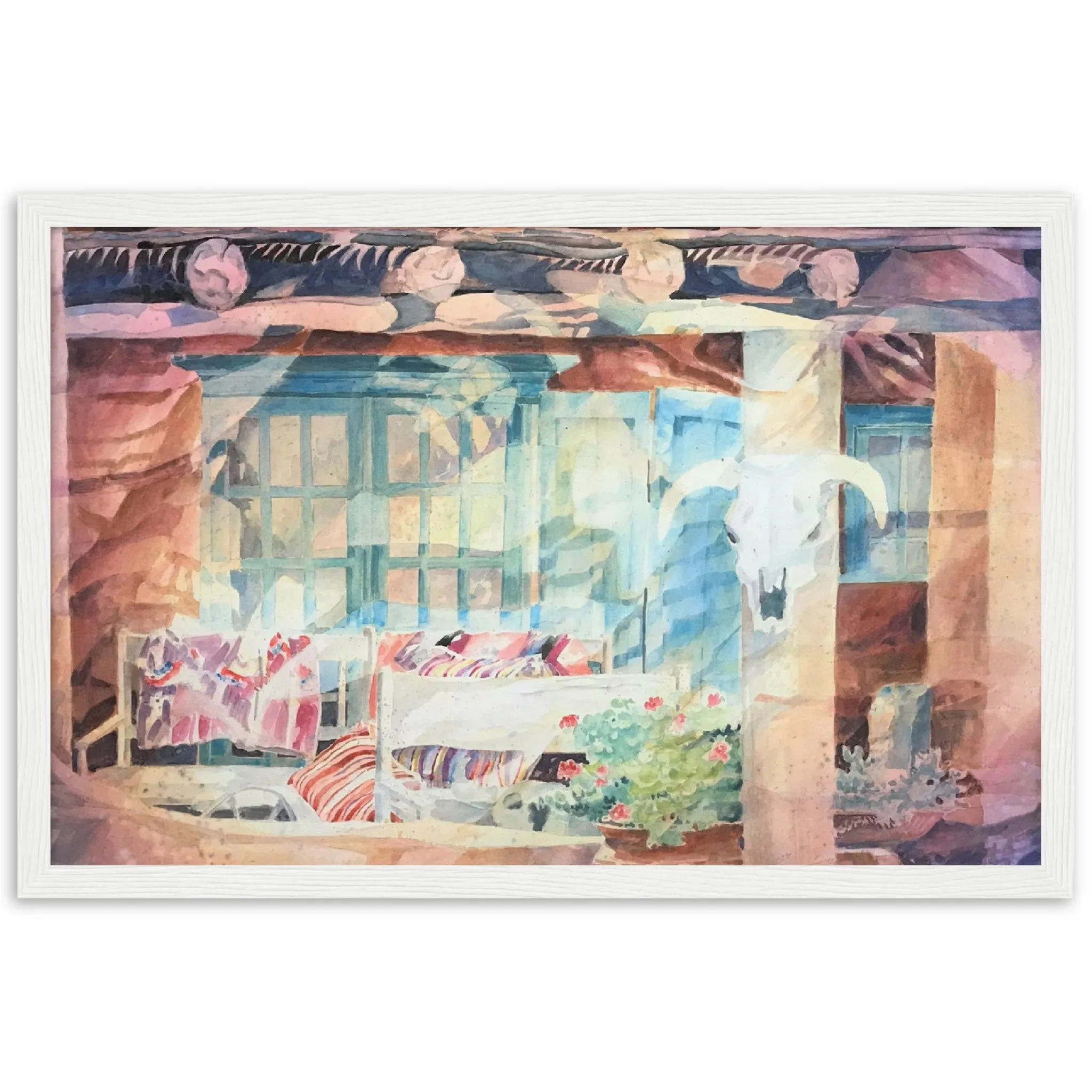 'Southwestern Home' Watercolor I 12x18 inch Wooden Framed Southwest Art Print I Original Artwork by American Artist Barbara Cleary