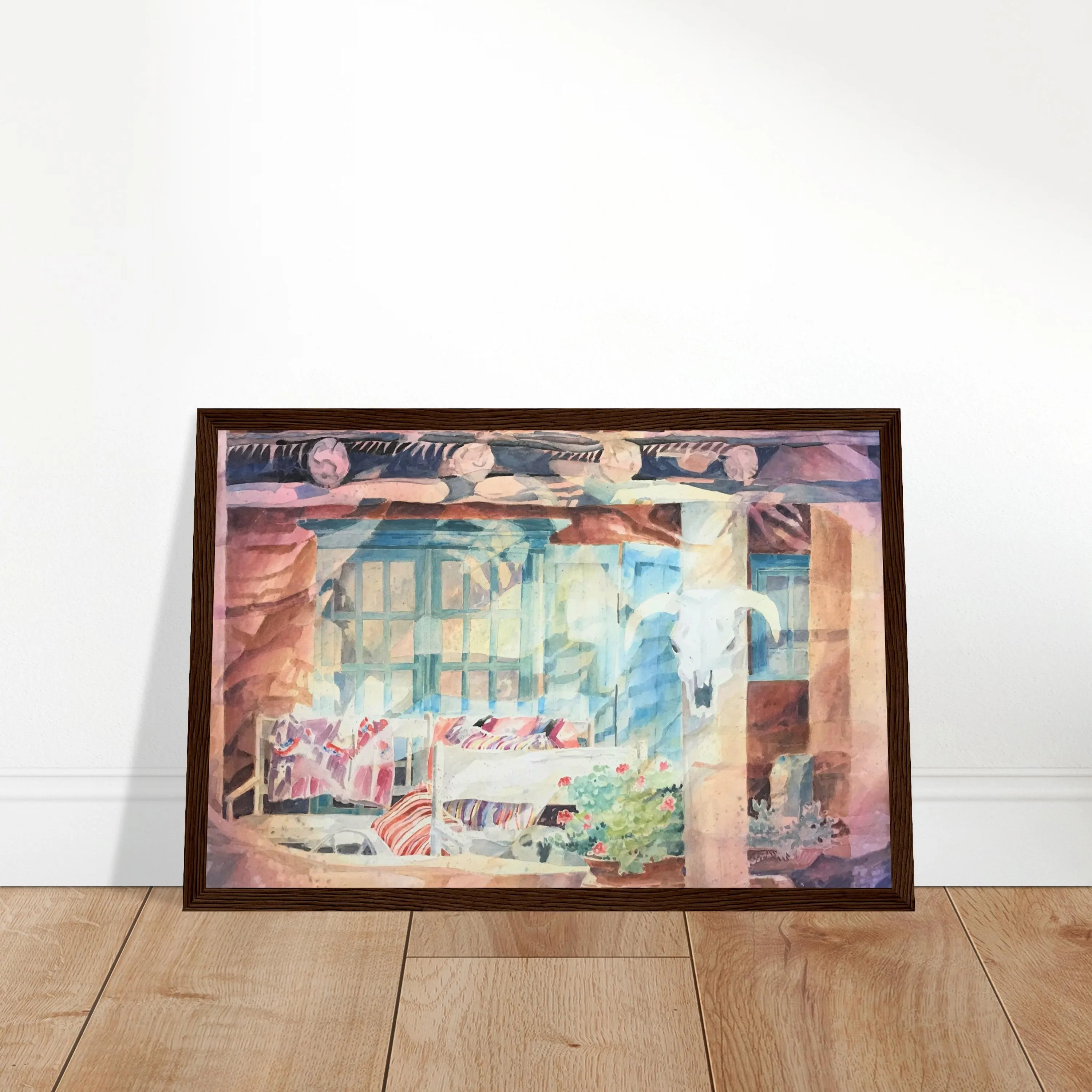 'Southwestern Home' Watercolor I 12x18 inch Wooden Framed Southwest Art Print I Original Artwork by American Artist Barbara Cleary