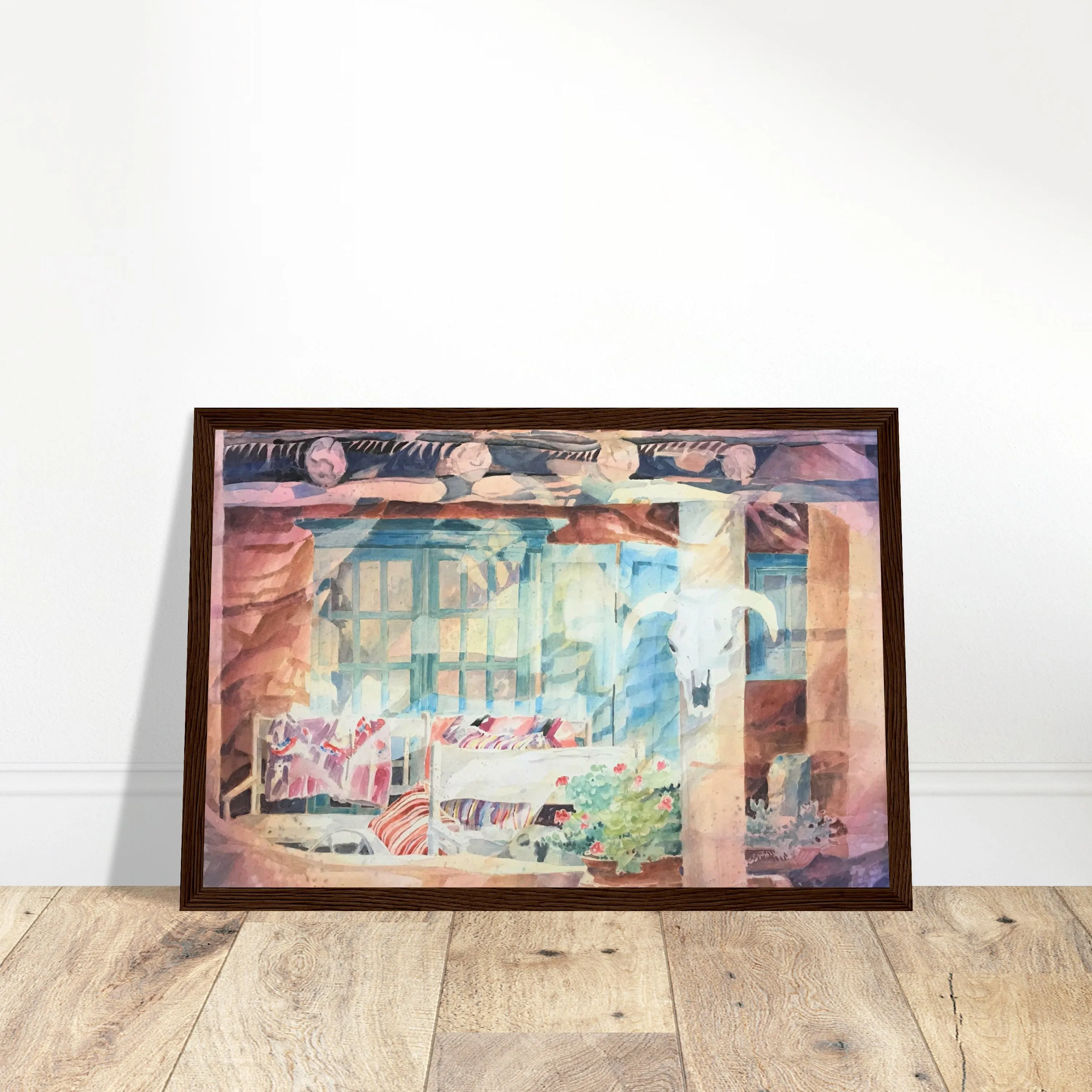 'Southwestern Home' Watercolor I 12x18 inch Wooden Framed Southwest Art Print I Original Artwork by American Artist Barbara Cleary