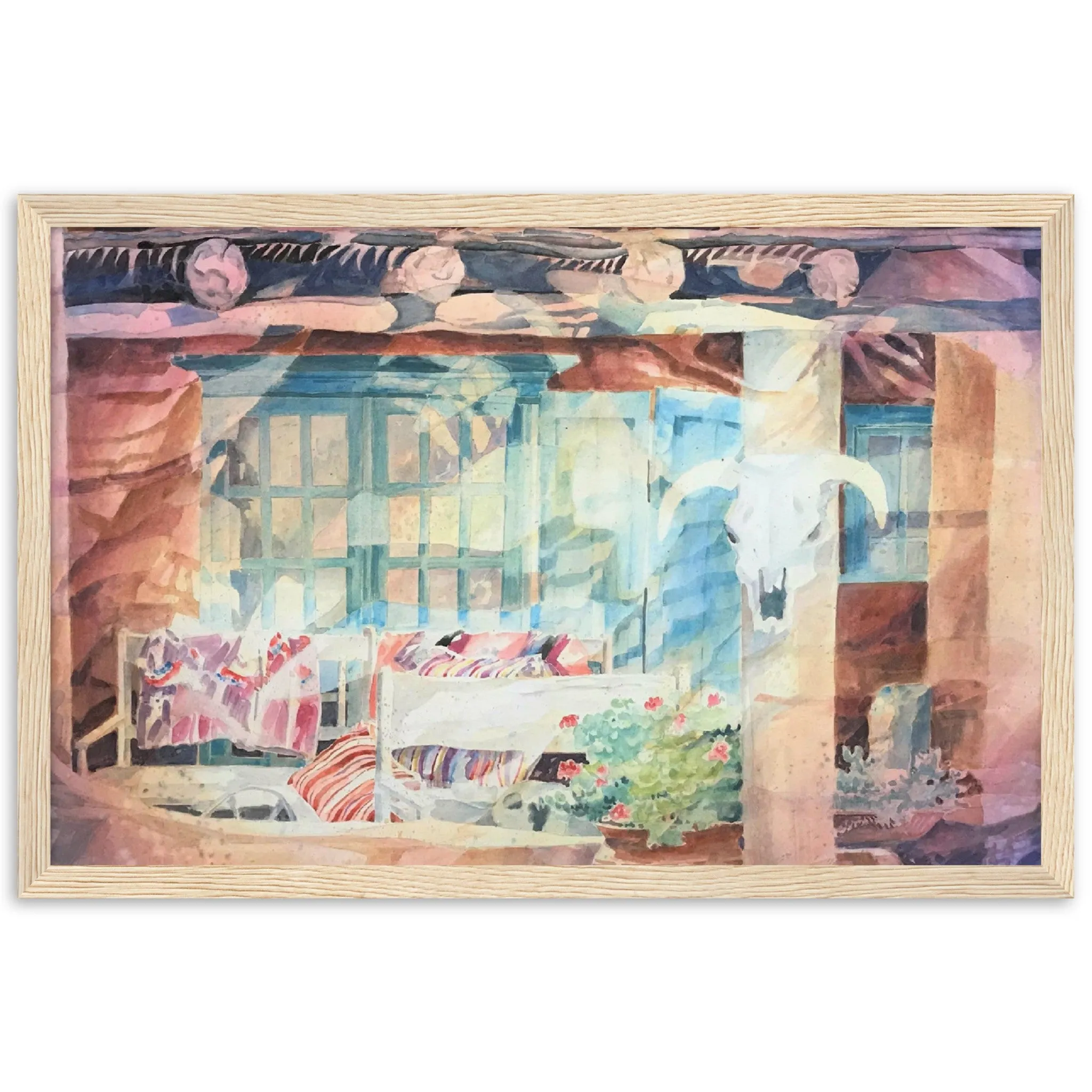 'Southwestern Home' Watercolor I 12x18 inch Wooden Framed Southwest Art Print I Original Artwork by American Artist Barbara Cleary