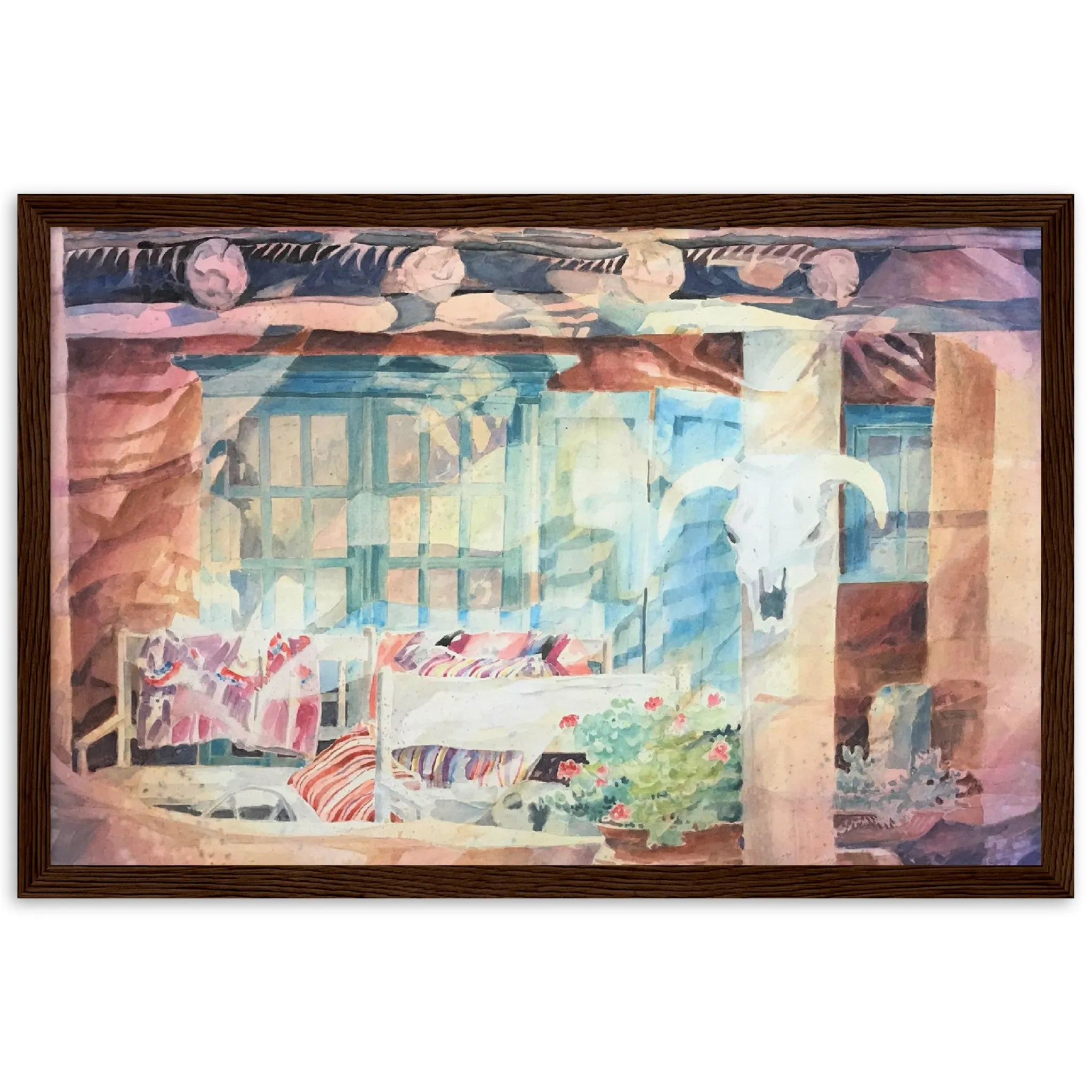 'Southwestern Home' Watercolor I 12x18 inch Wooden Framed Southwest Art Print I Original Artwork by American Artist Barbara Cleary