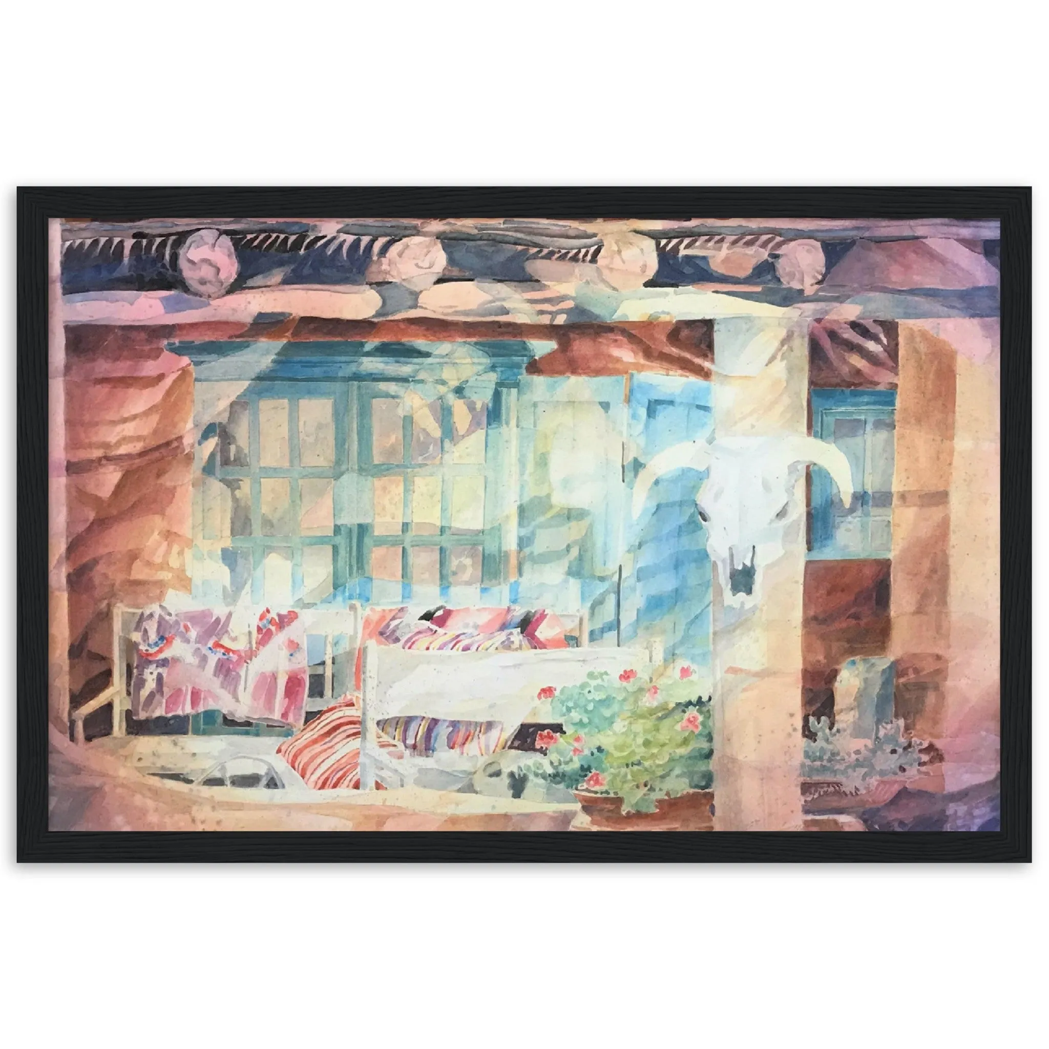 'Southwestern Home' Watercolor I 12x18 inch Wooden Framed Southwest Art Print I Original Artwork by American Artist Barbara Cleary