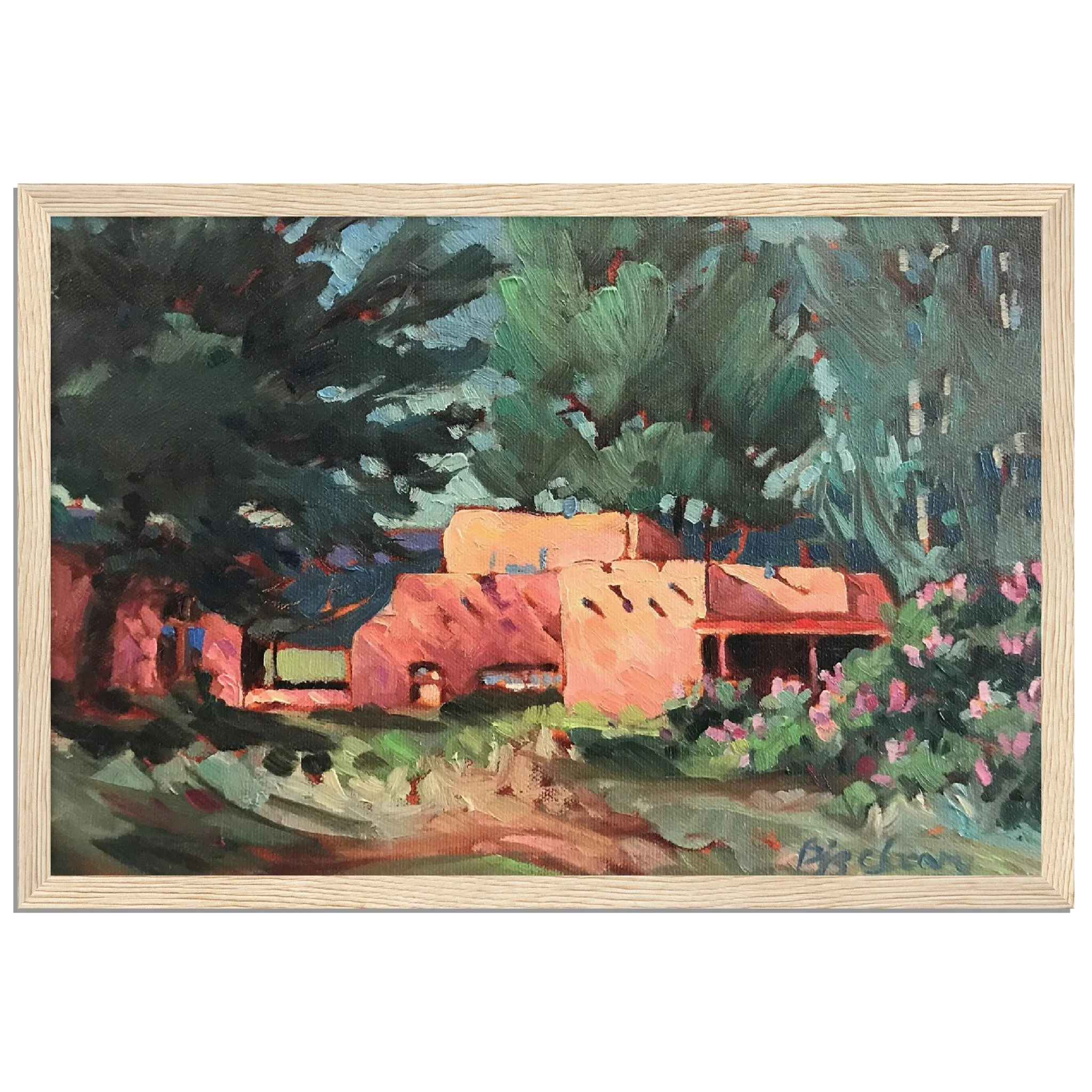 'Spring in Taos' Landscape I 12x18 inch Wooden Framed Southwest Art Print I Original Artwork by American Artist Barbara Cleary I F75