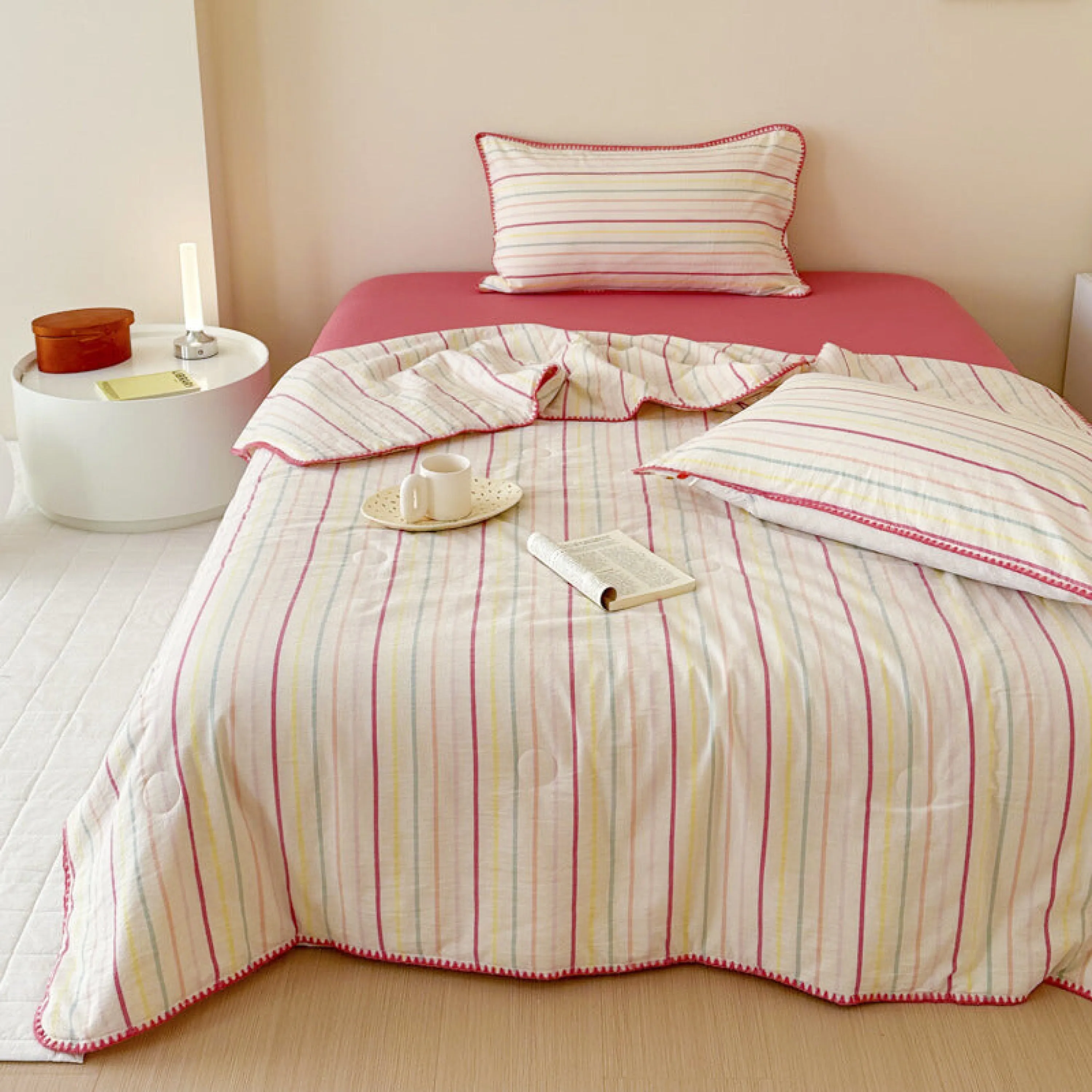 Striped Breathable Blanket Set / Gray