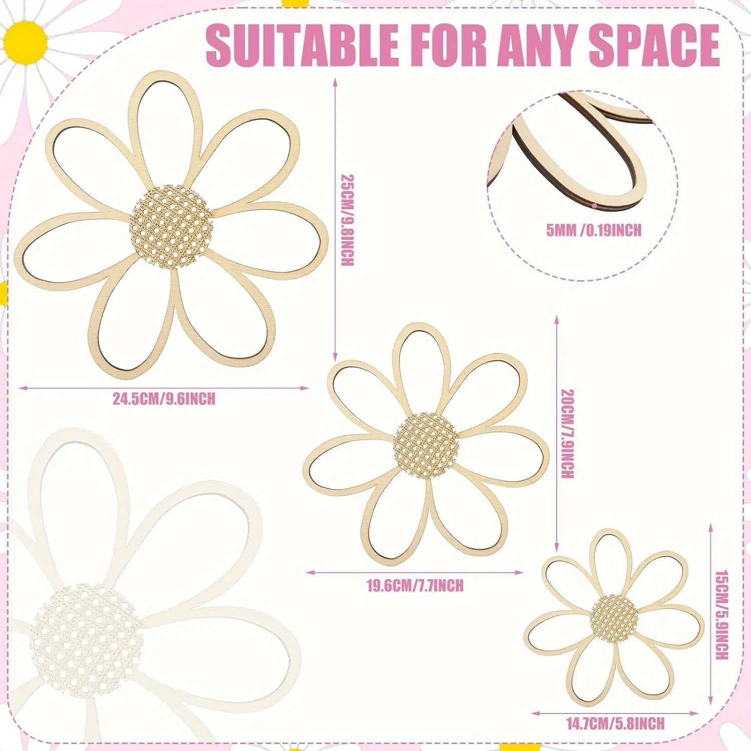 Wooden Daisy Wall Art - 6/3Pc Set